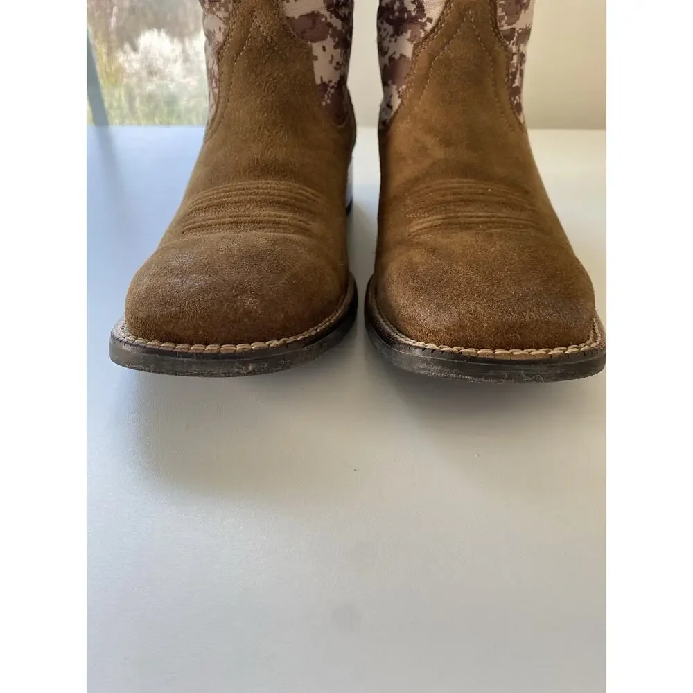 Ariat Men's Sport Patriot Mocha Suede & Sand Camo American Flag Western Boots 8D